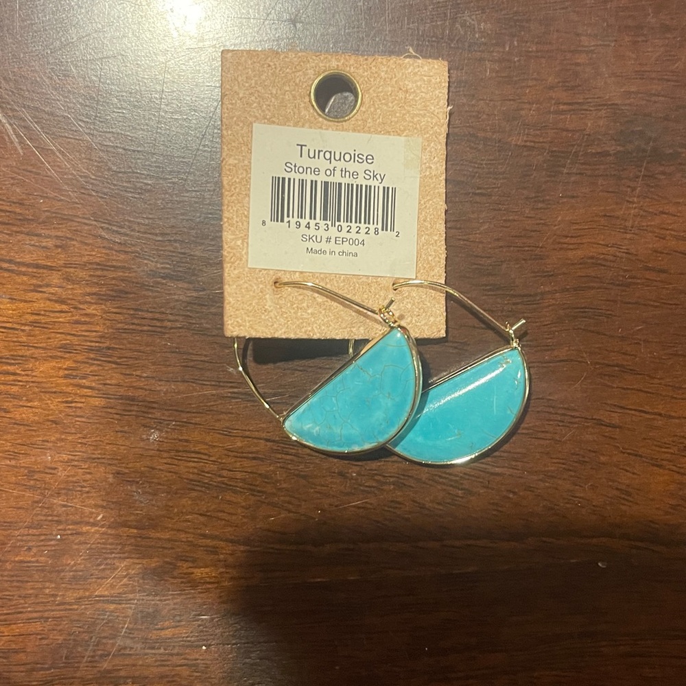 NWT Brand new, never worn Scout Turquoise & gold colored hoop earrings - Picture 2 of 4